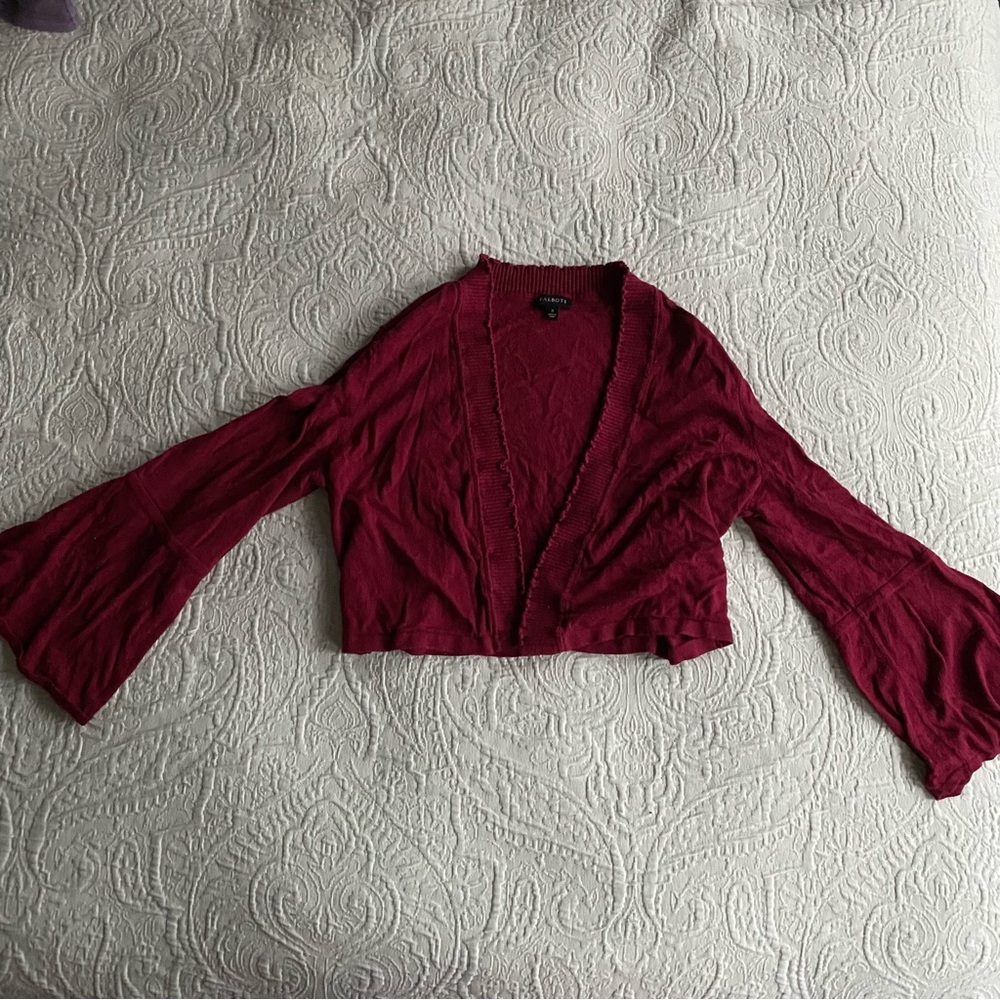 Talbots Bell Sleeve Crop Red Cardigan Size S Cotton Modal Sweater